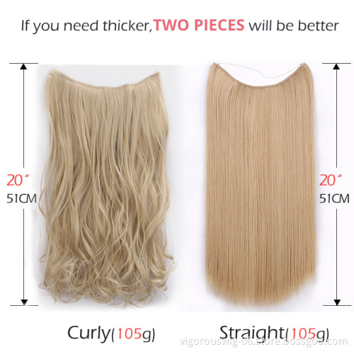 Vigorous Invisible Wire in Hair Extensions Secret Fish Line Hairpieces Long Wavy Straight Real Natural Synthetic